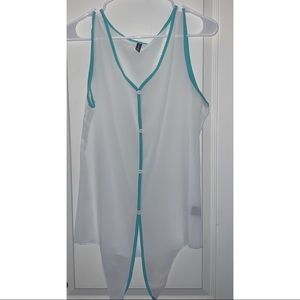 White teal sheer tank tie up button down Aviva S